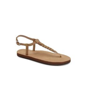 Rainbow Tan Braided Leather T-Strap Sandals